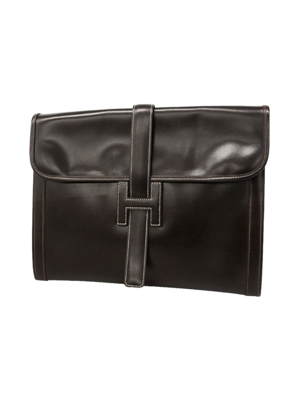 Hermes Clutch Jige GM Box Calf Dark Brown